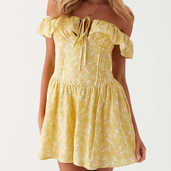 Tarryn Mini dress Yellow Floral Off-Shoulder Dress - Picture 1 of 3